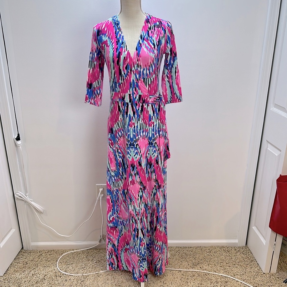 Lilly Pulitzer Marvista Wrap Maxi Dress S Free Spirit Stretch Resortwear Beachy - Picture 13 of 14